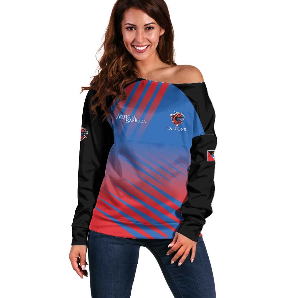 Custom Antigua and Barbuda Cricket Off Shoulder Sweater Falcons Unstoppable - Wonder Print Shop