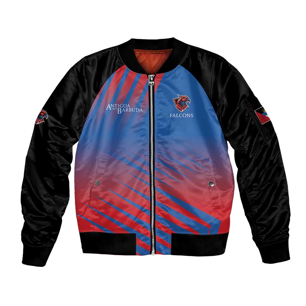 Custom Antigua and Barbuda Cricket Sleeve Zip Bomber Jacket Falcons Unstoppable - Wonder Print Shop