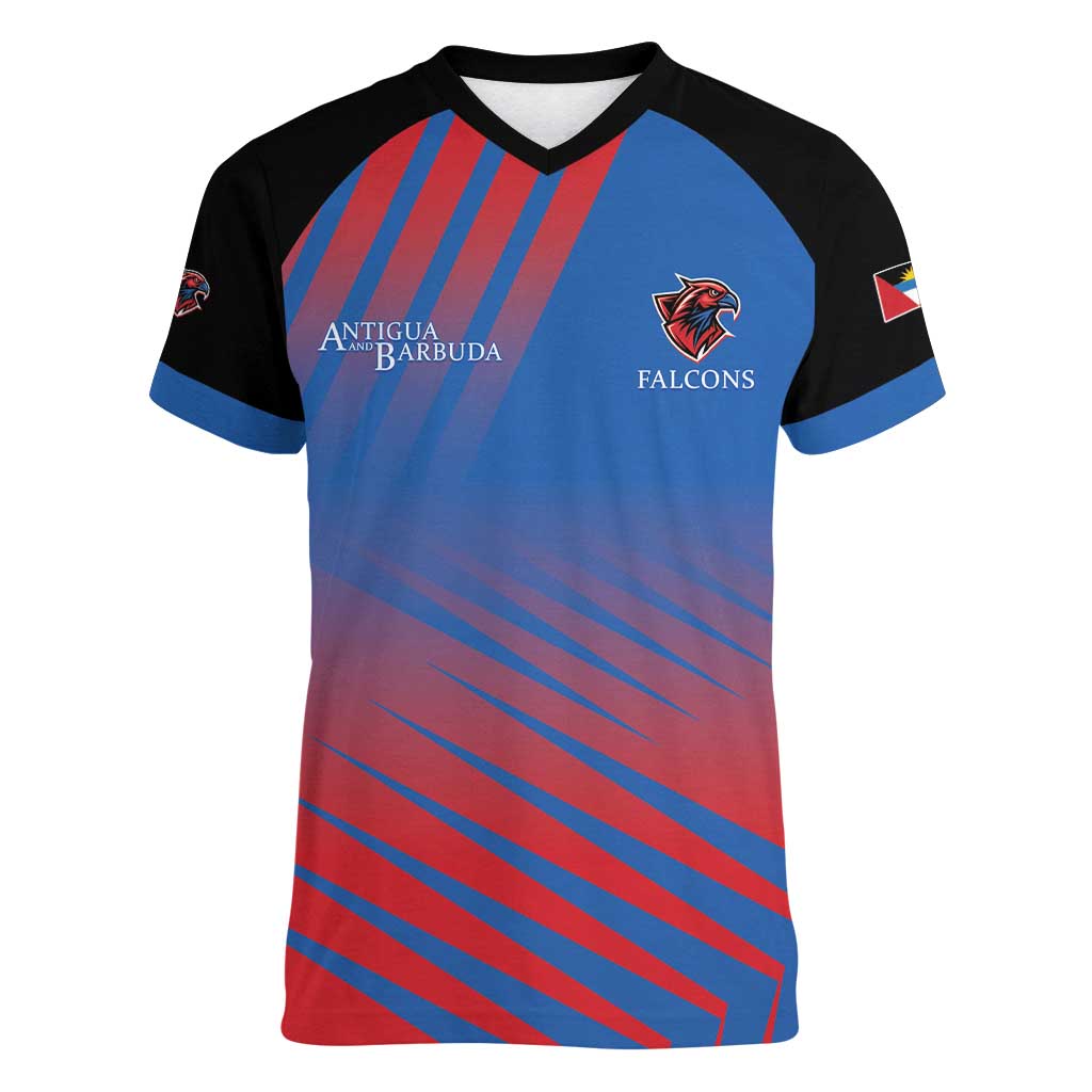Custom Antigua and Barbuda Cricket Women V-Neck T-Shirt Falcons Unstoppable - Wonder Print Shop