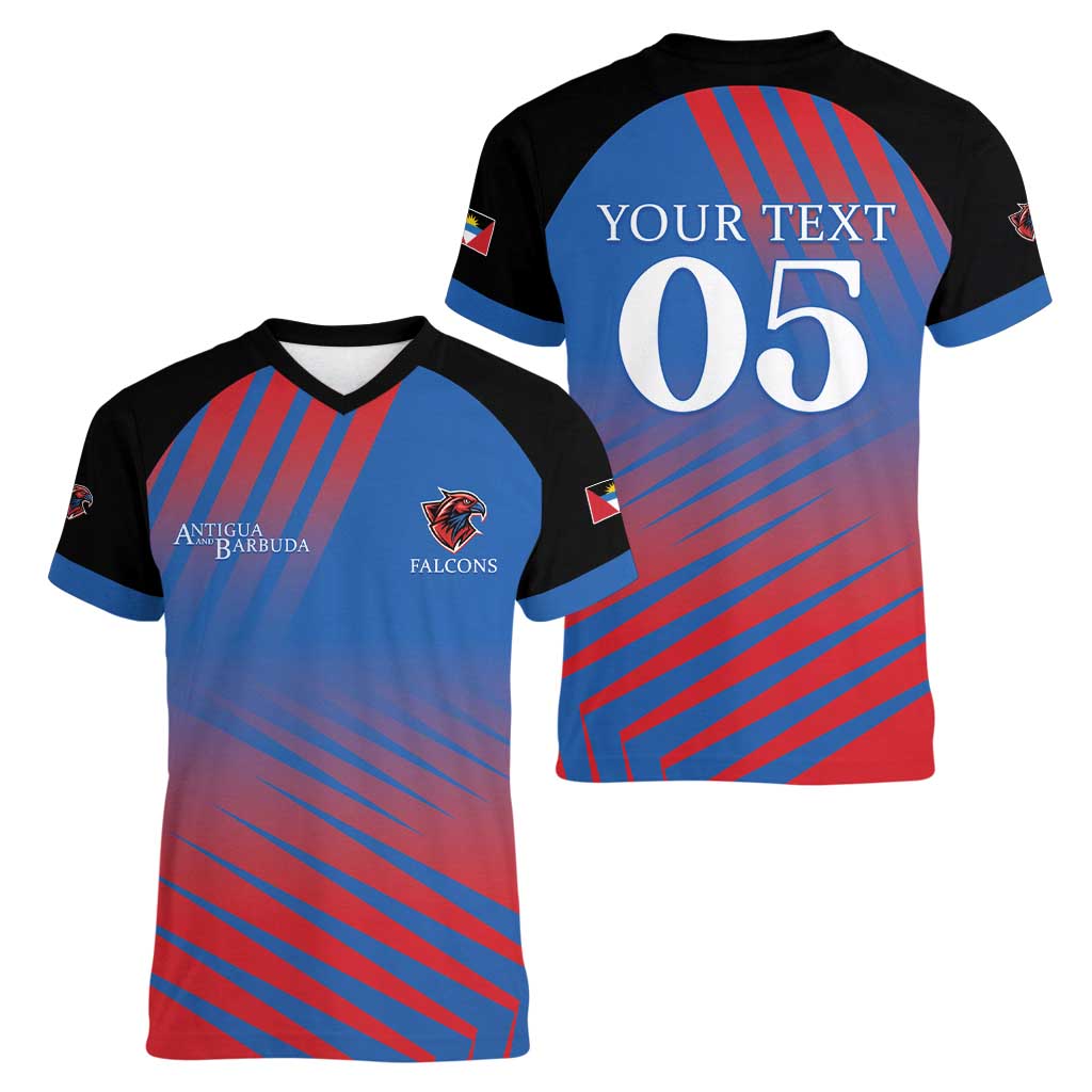 Custom Antigua and Barbuda Cricket Women V-Neck T-Shirt Falcons Unstoppable - Wonder Print Shop
