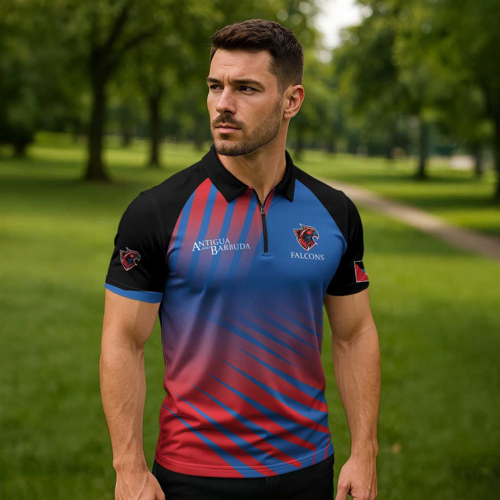 Custom Antigua and Barbuda Cricket Zipper Polo Shirt Falcons Unstoppable - Wonder Print Shop