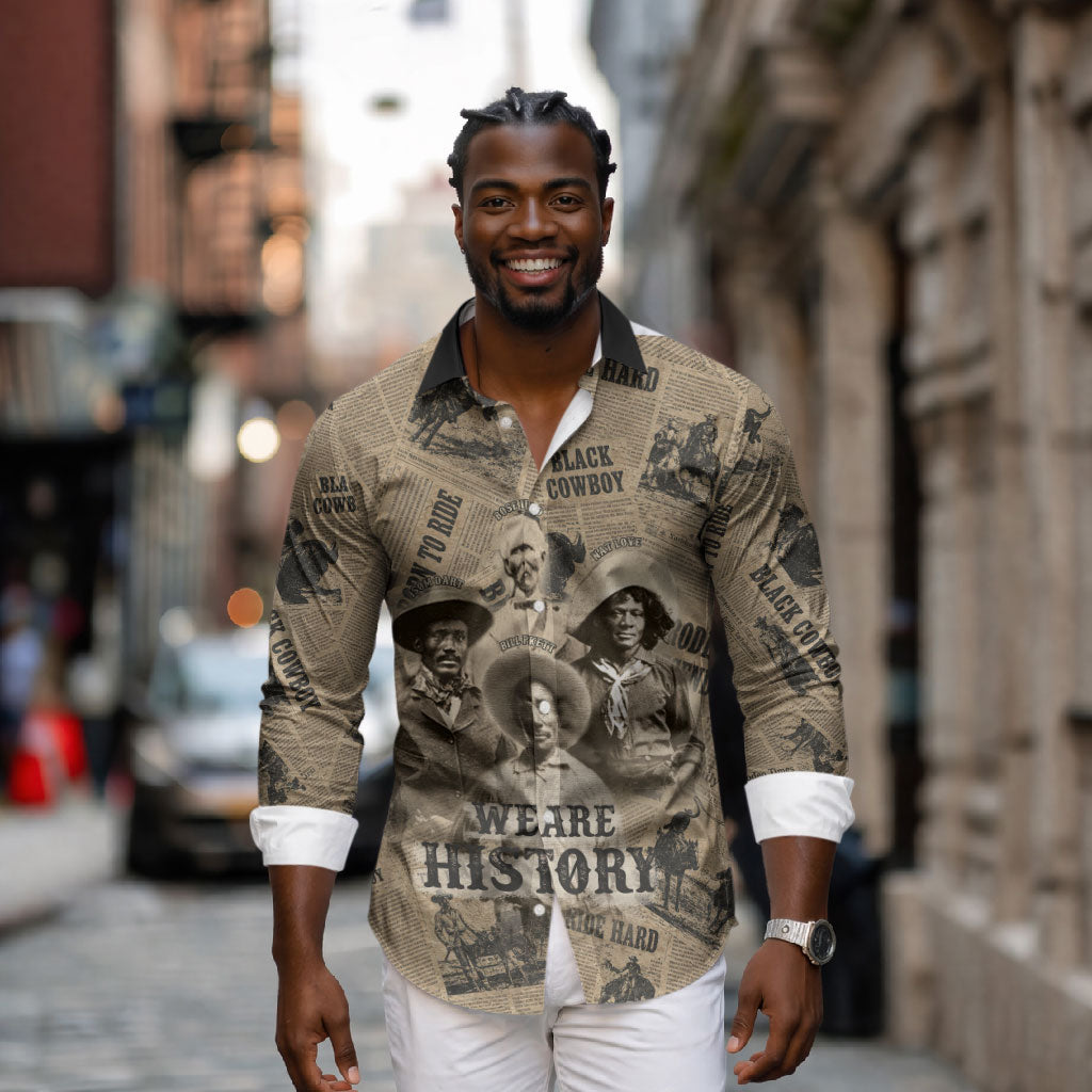 Black Cowboy Long Sleeve Button Shirt Western Rodeo Melanin Black History