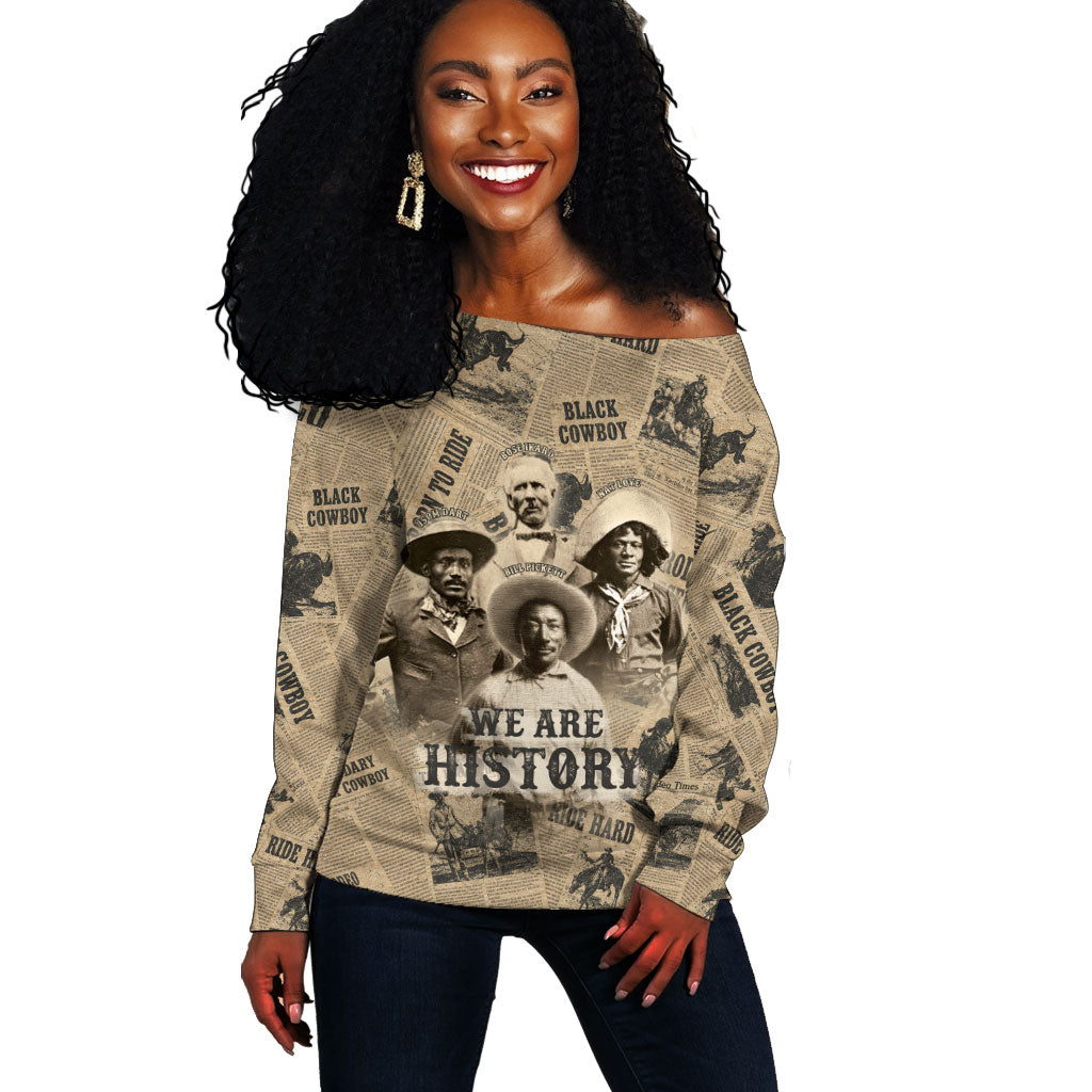 Black Cowboy Off Shoulder Sweater Western Rodeo Melanin Black History