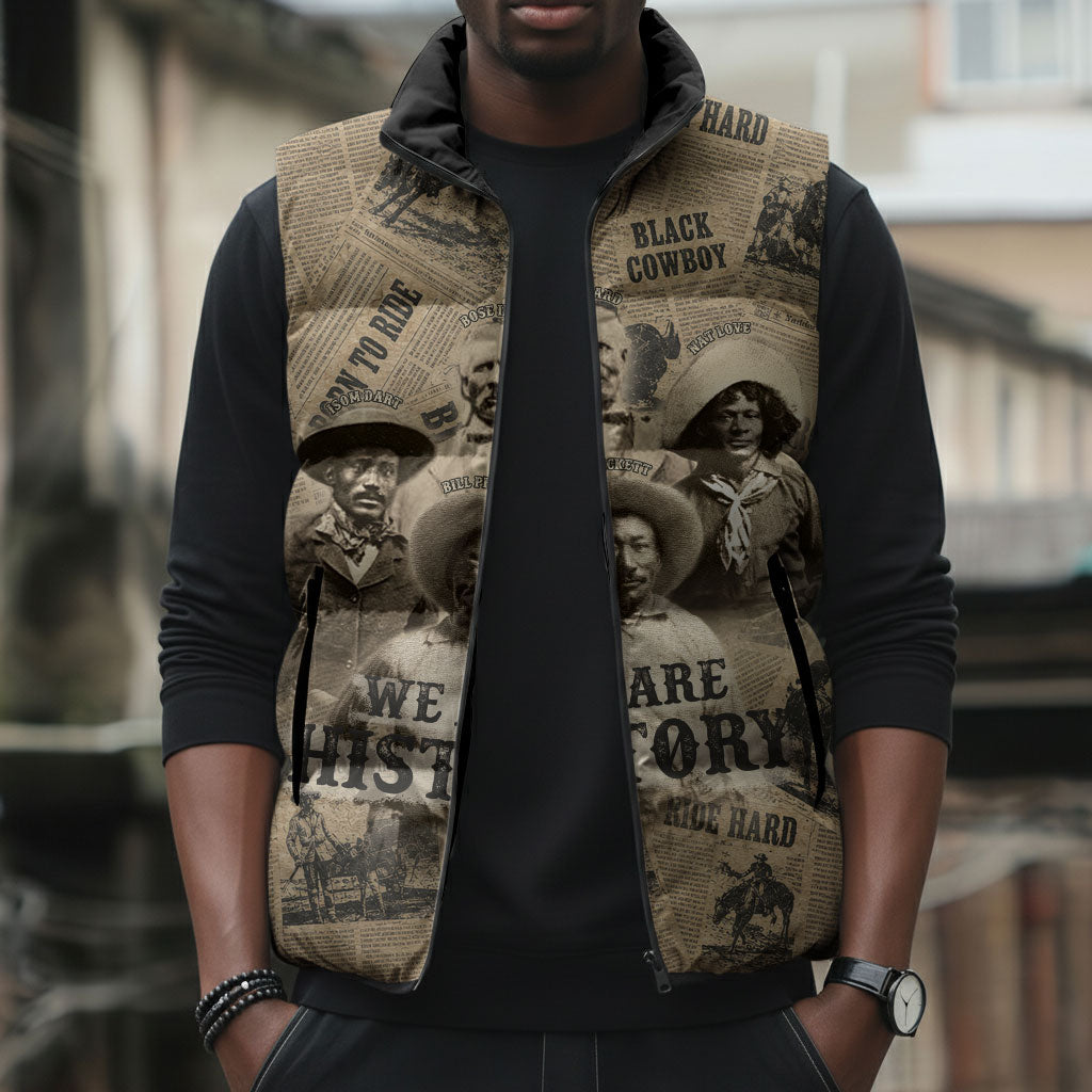 Black Cowboy Sleeveless Puffer Jacket Western Rodeo Melanin Black History