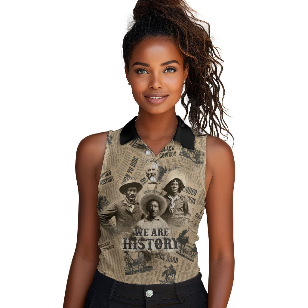 Black Cowboy Women Sleeveless Polo Shirt Western Rodeo Melanin Black History