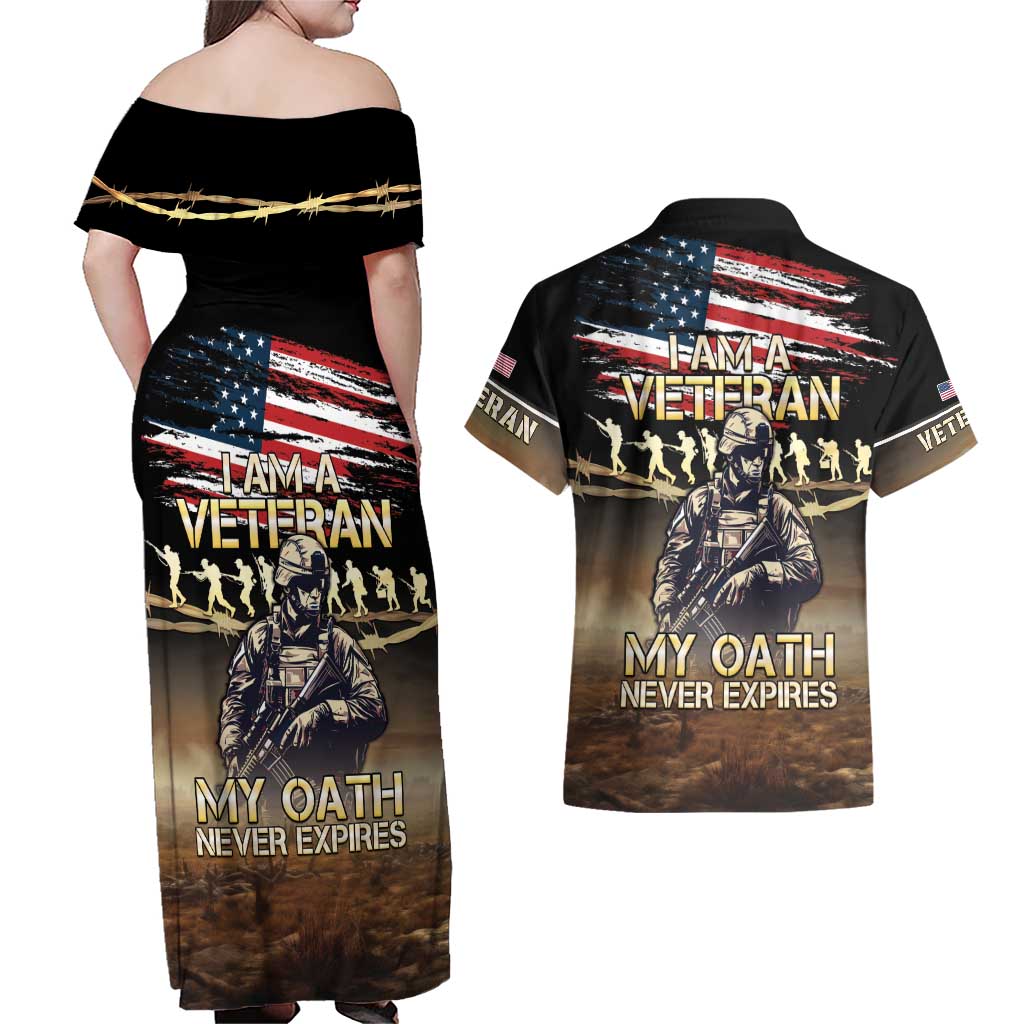 United States Veterans Day Couples Matching Off Shoulder Maxi Dress and Hawaiian Shirt Thank You Veterans Proud US Flag LT05 - Wonder Print Shop