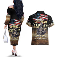 United States Veterans Day Couples Matching Off The Shoulder Long Sleeve Dress and Hawaiian Shirt Thank You Veterans Proud US Flag LT05 - Wonder Print Shop