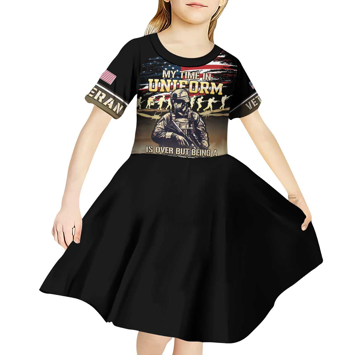 United States Veterans Day Kid Short Sleeve Dress Thank You Veterans Proud US Flag LT05 - Wonder Print Shop