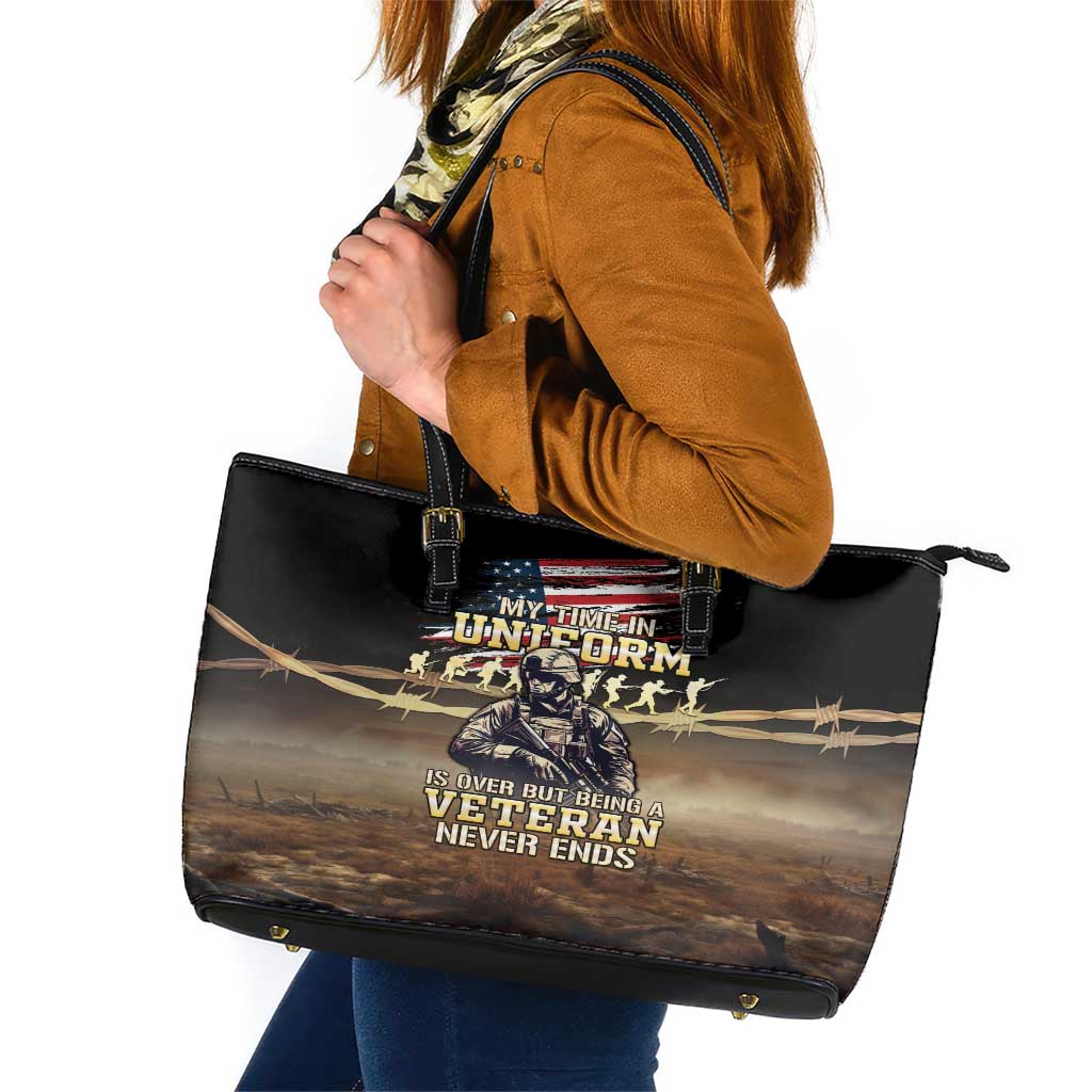 United States Veterans Day Leather Tote Bag Thank You Veterans Proud US Flag LT05 - Wonder Print Shop