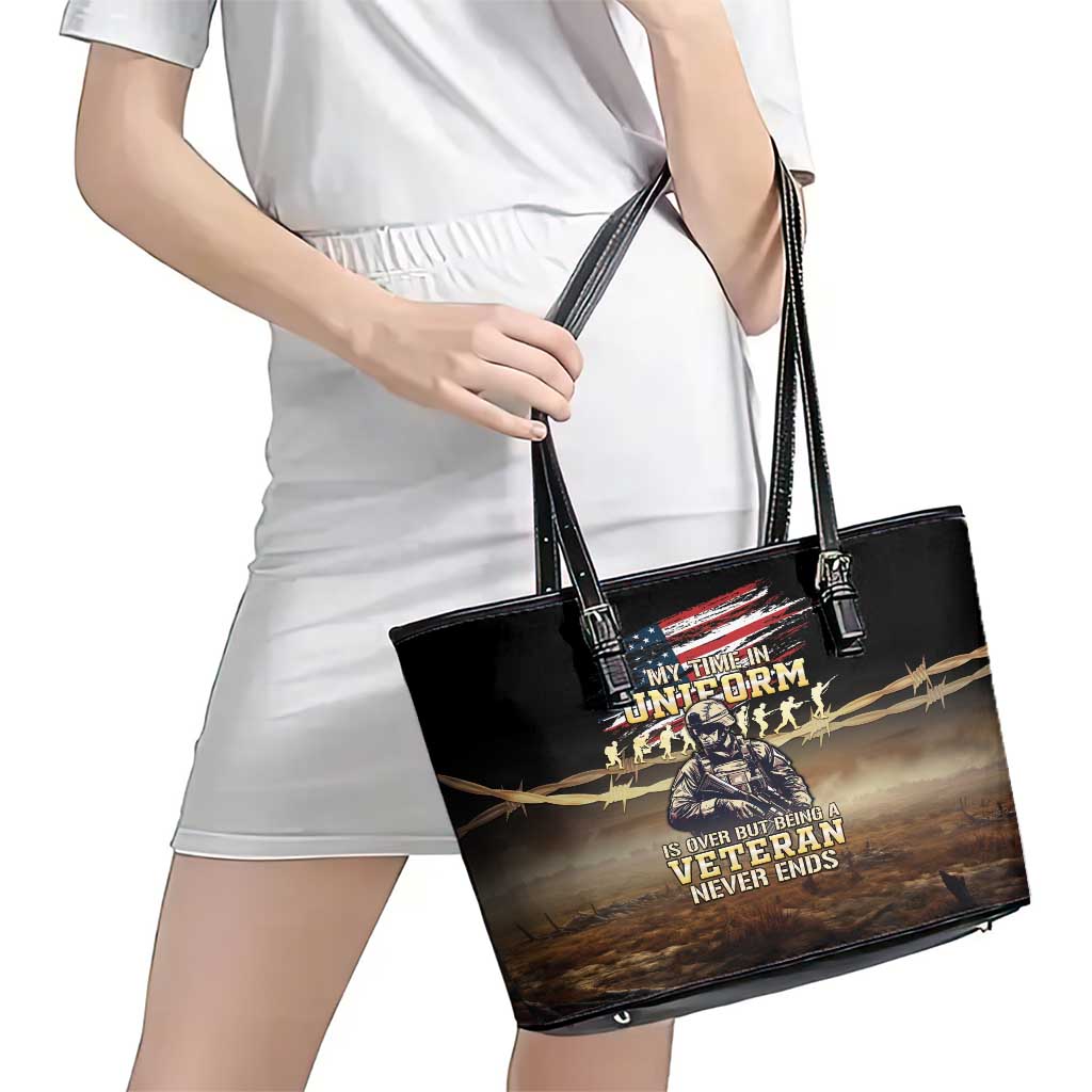 United States Veterans Day Leather Tote Bag Thank You Veterans Proud US Flag LT05 - Wonder Print Shop