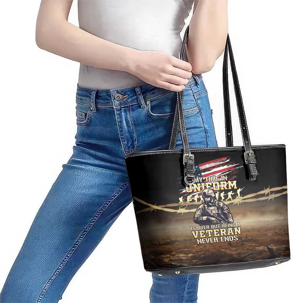 United States Veterans Day Leather Tote Bag Thank You Veterans Proud US Flag LT05 - Wonder Print Shop