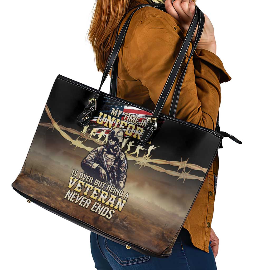 United States Veterans Day Leather Tote Bag Thank You Veterans Proud US Flag LT05 - Wonder Print Shop