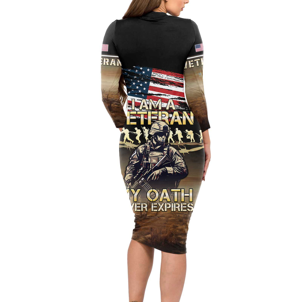 United States Veterans Day Long Sleeve Bodycon Dress Thank You Veterans Proud US Flag LT05 - Wonder Print Shop