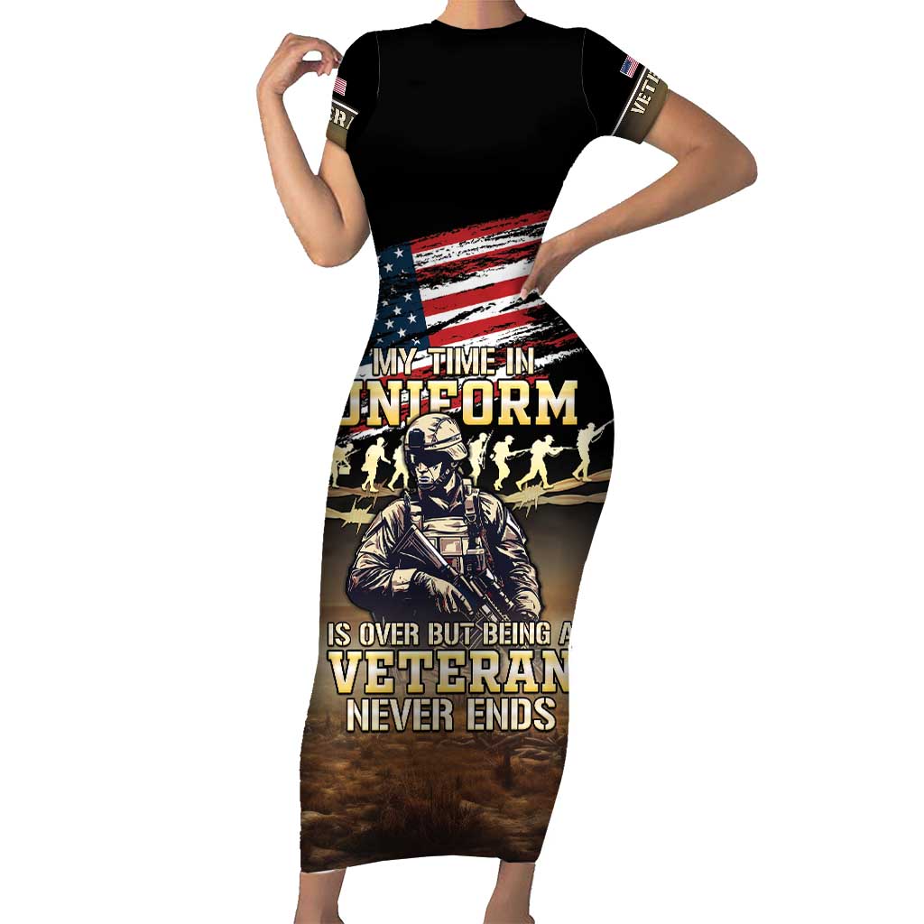 United States Veterans Day Short Sleeve Bodycon Dress Thank You Veterans Proud US Flag LT05 - Wonder Print Shop