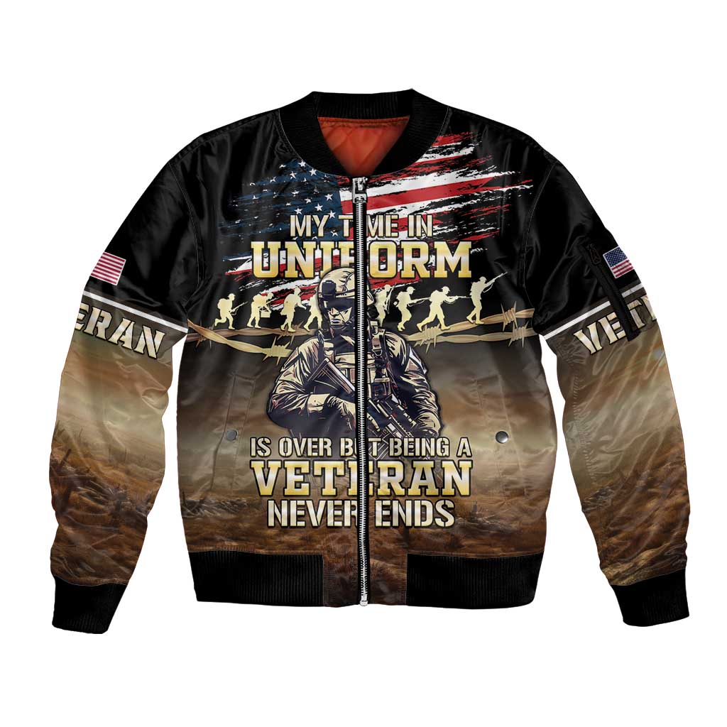 United States Veterans Day Sleeve Zip Bomber Jacket Thank You Veterans Proud US Flag LT05 - Wonder Print Shop