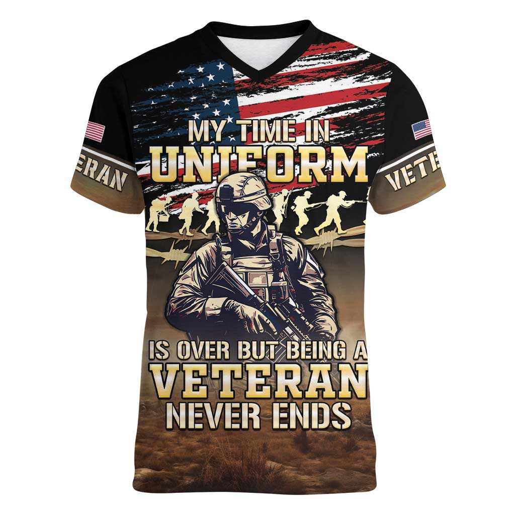 United States Veterans Day Women V-Neck T-Shirt Thank You Veterans Proud US Flag LT05 - Wonder Print Shop