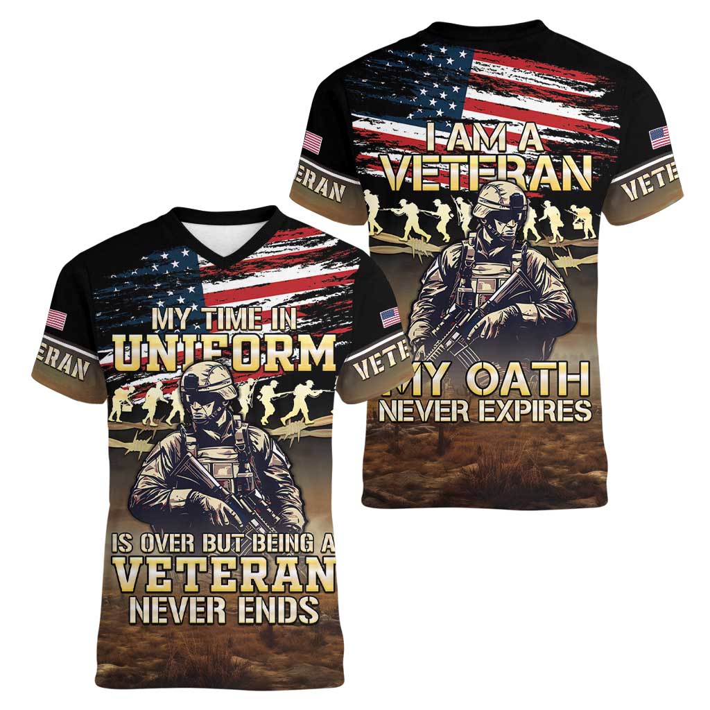 United States Veterans Day Women V-Neck T-Shirt Thank You Veterans Proud US Flag LT05 - Wonder Print Shop