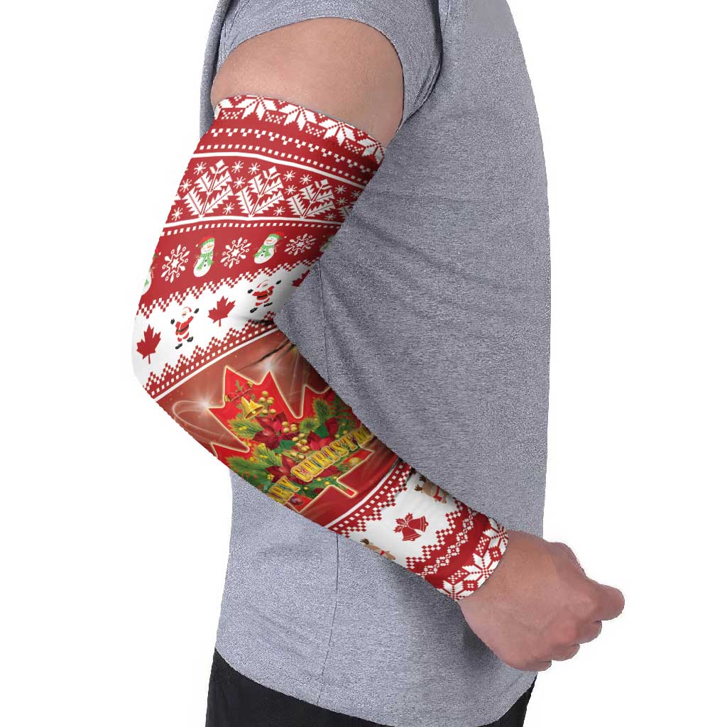 Merry Christmas Canada Arm Sleeves Festive Maple Leaf Xmas - Wonder Print Shop