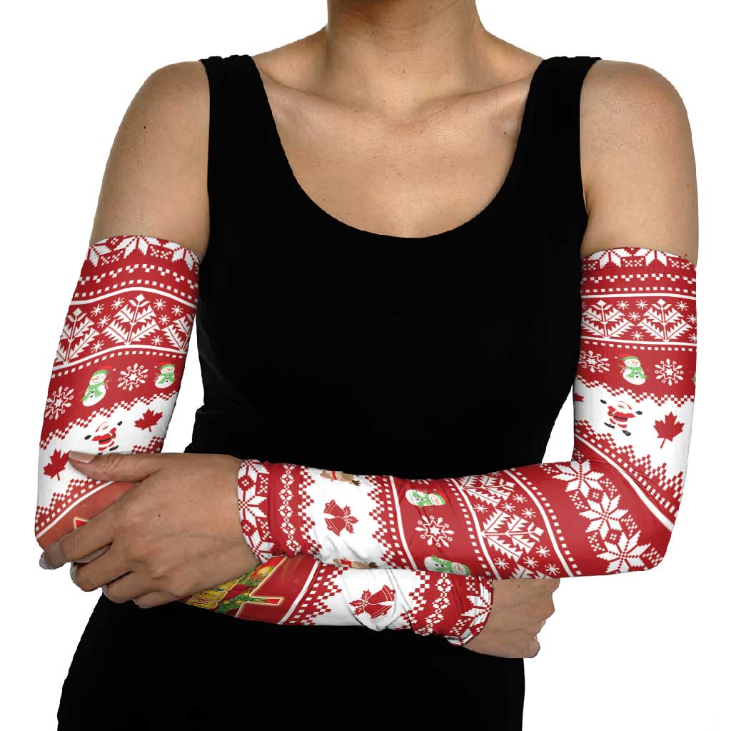 Merry Christmas Canada Arm Sleeves Festive Maple Leaf Xmas - Wonder Print Shop