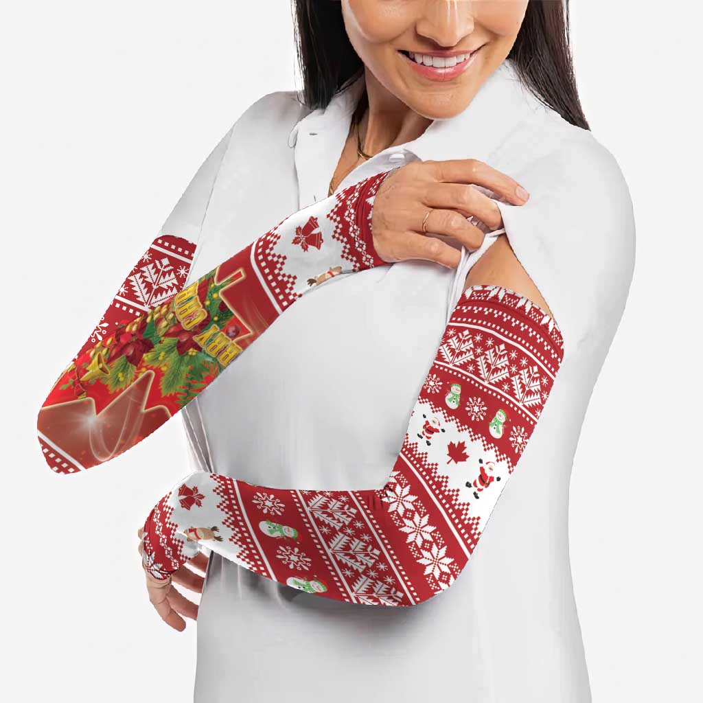 Merry Christmas Canada Arm Sleeves Festive Maple Leaf Xmas - Wonder Print Shop