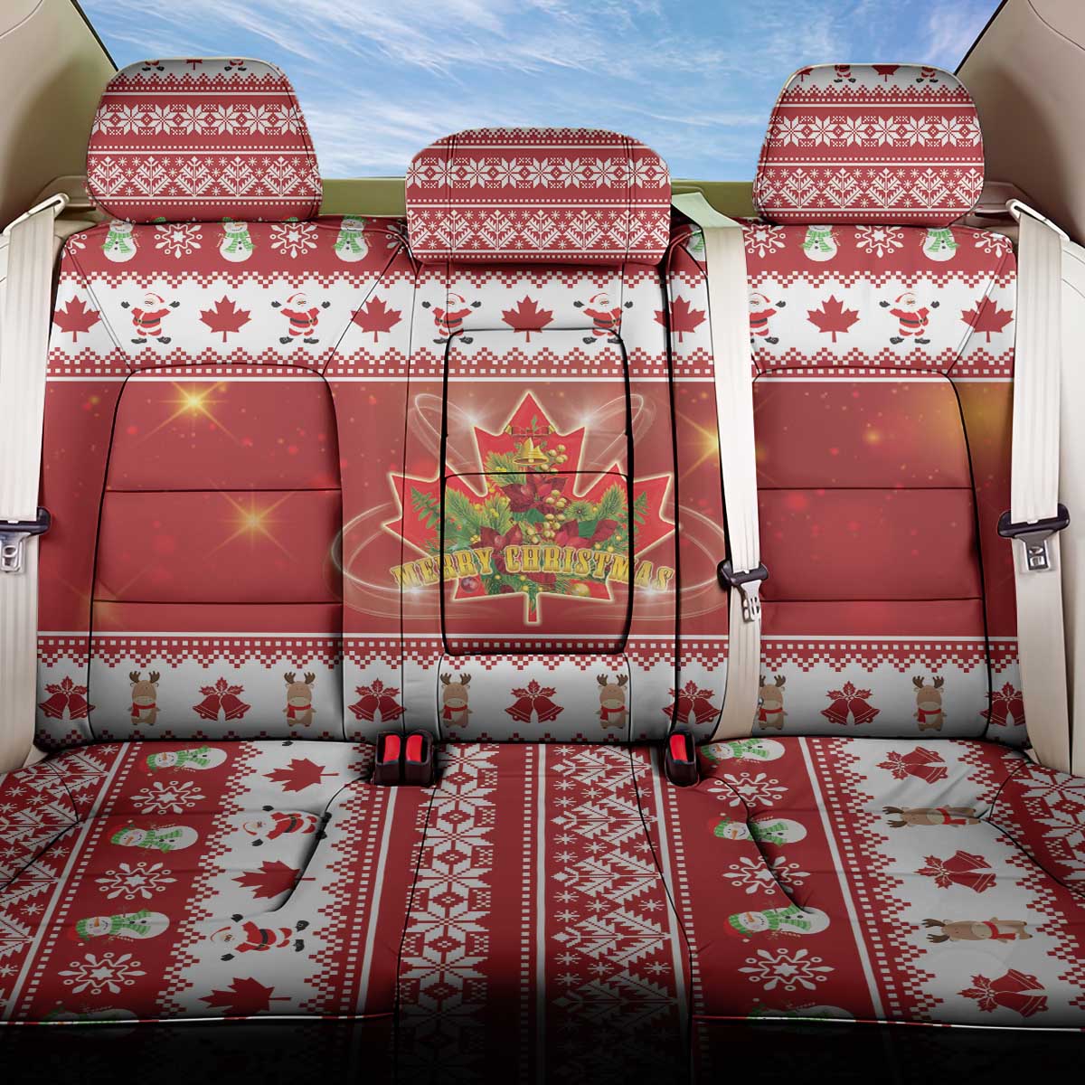 Merry Christmas Canada Back Car Seat Cover Festive Maple Leaf Xmas - Wonder Print Shop