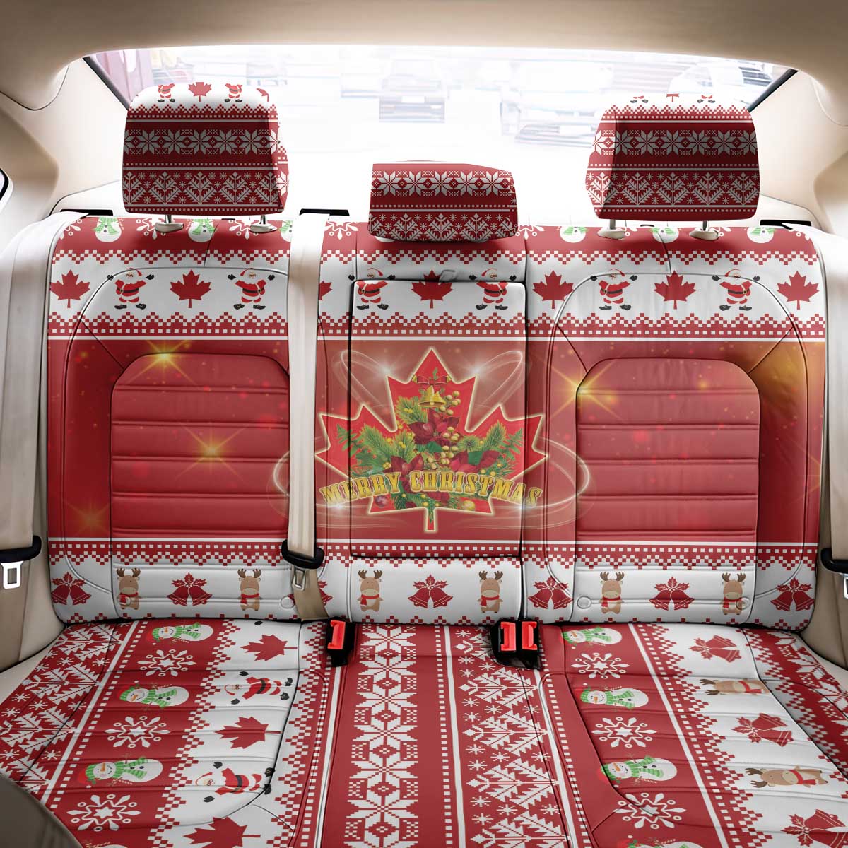Merry Christmas Canada Back Car Seat Cover Festive Maple Leaf Xmas - Wonder Print Shop