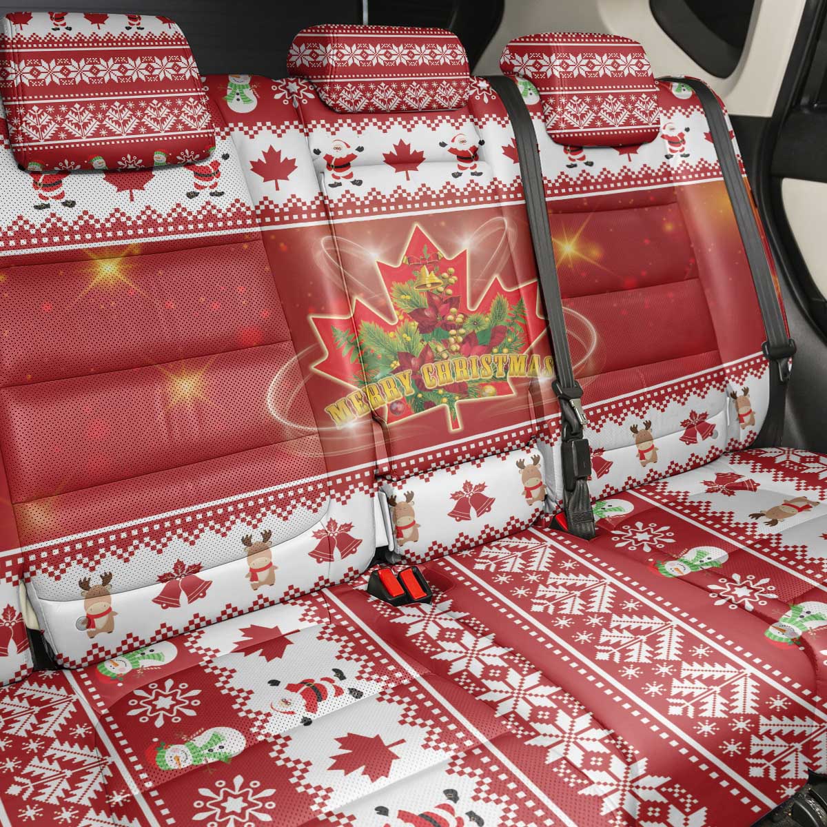 Merry Christmas Canada Back Car Seat Cover Festive Maple Leaf Xmas - Wonder Print Shop