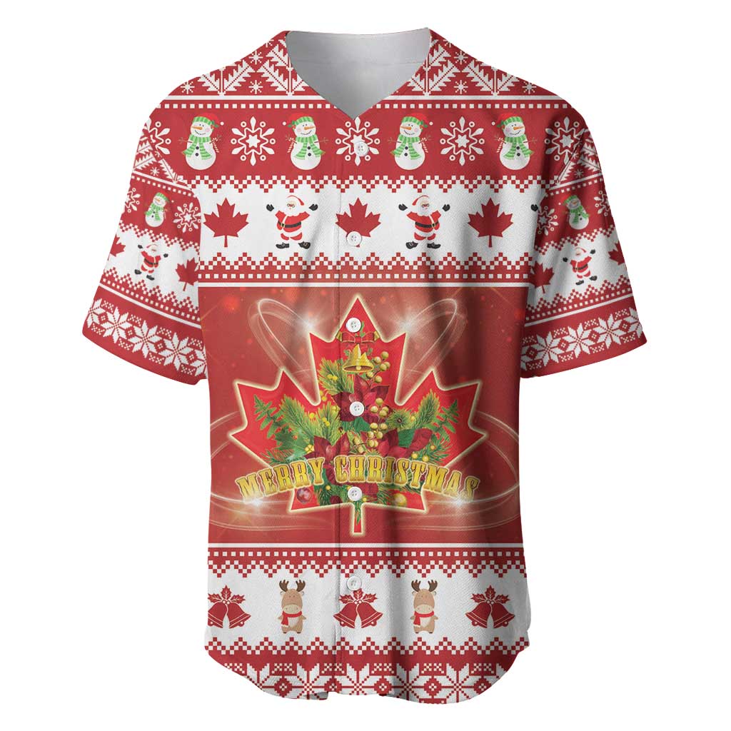 Merry Christmas Canada Baseball Jersey Festive Maple Leaf Xmas - Wonder Print Shop
