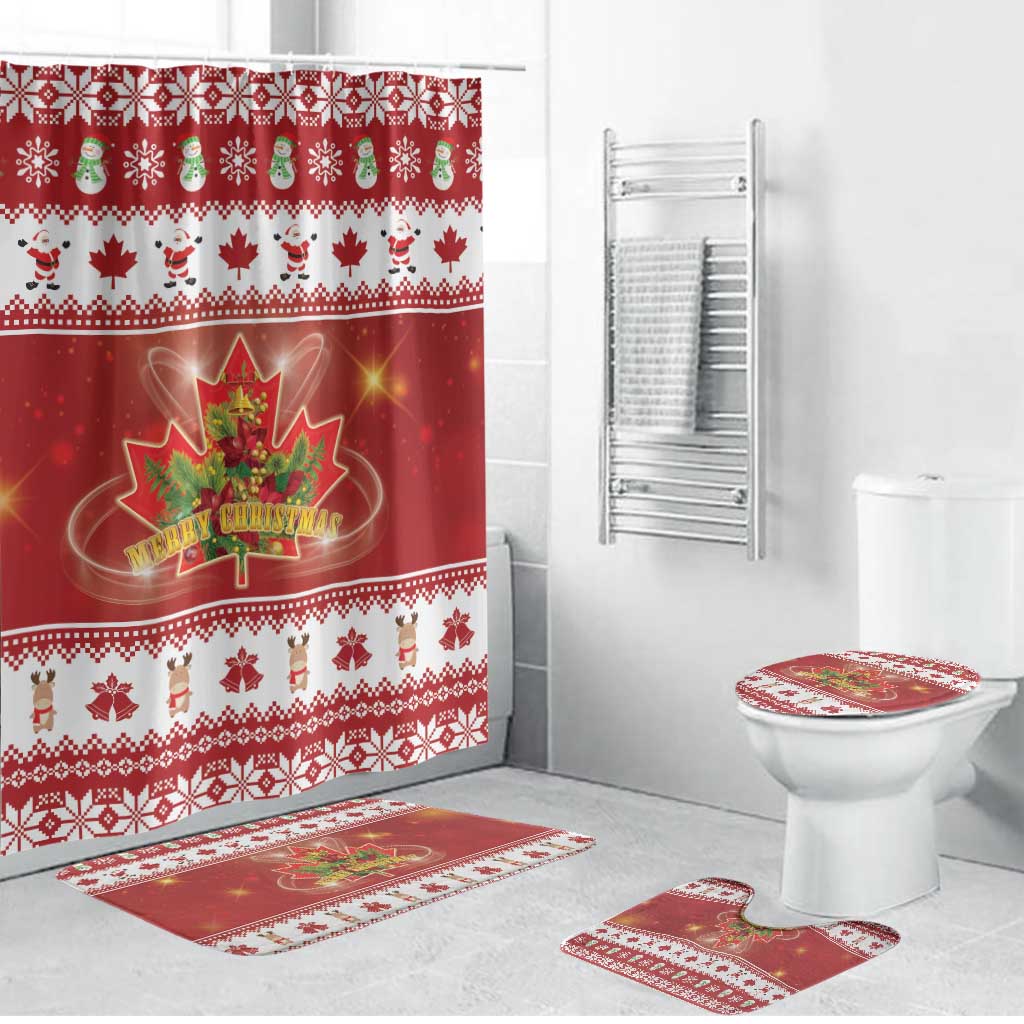 Merry Christmas Canada Bathroom Set Festive Maple Leaf Xmas - Wonder Print Shop