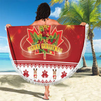 Merry Christmas Canada Beach Blanket Festive Maple Leaf Xmas - Wonder Print Shop