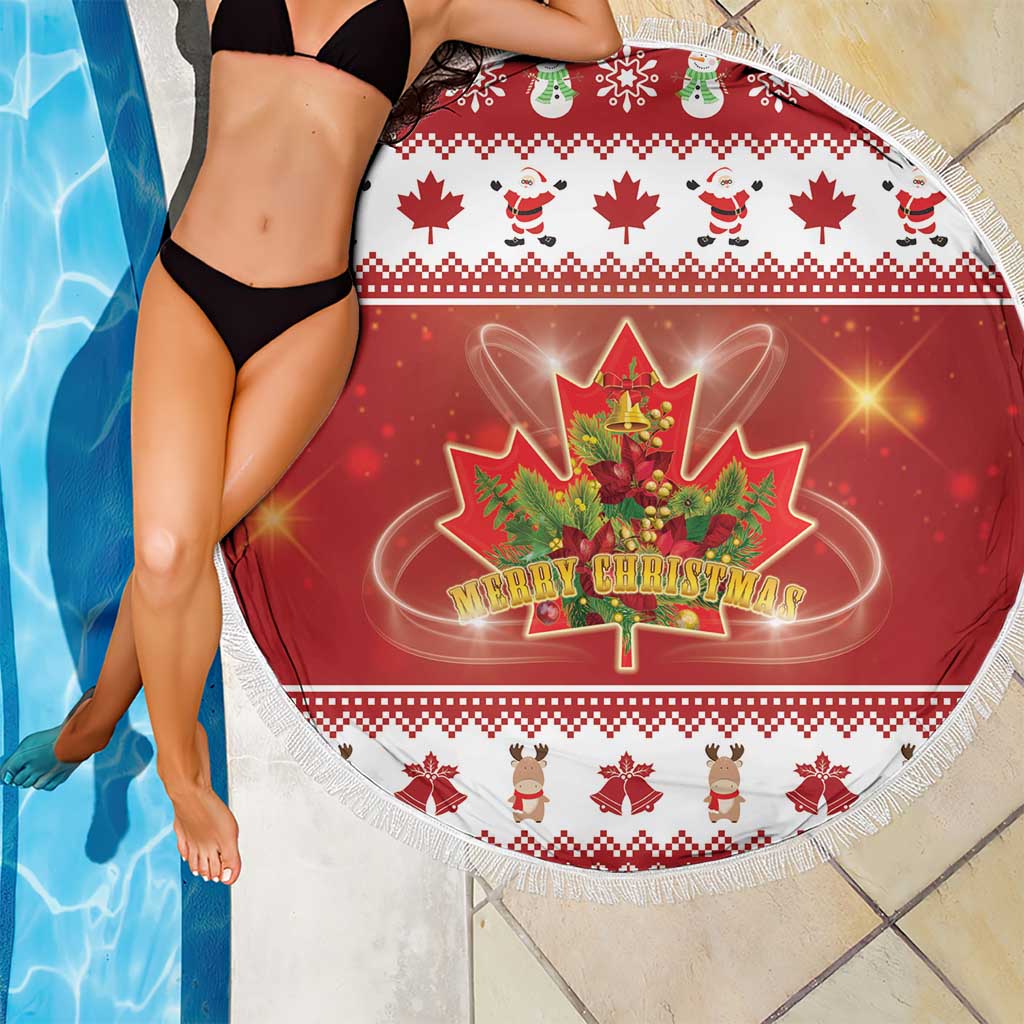 Merry Christmas Canada Beach Blanket Festive Maple Leaf Xmas - Wonder Print Shop