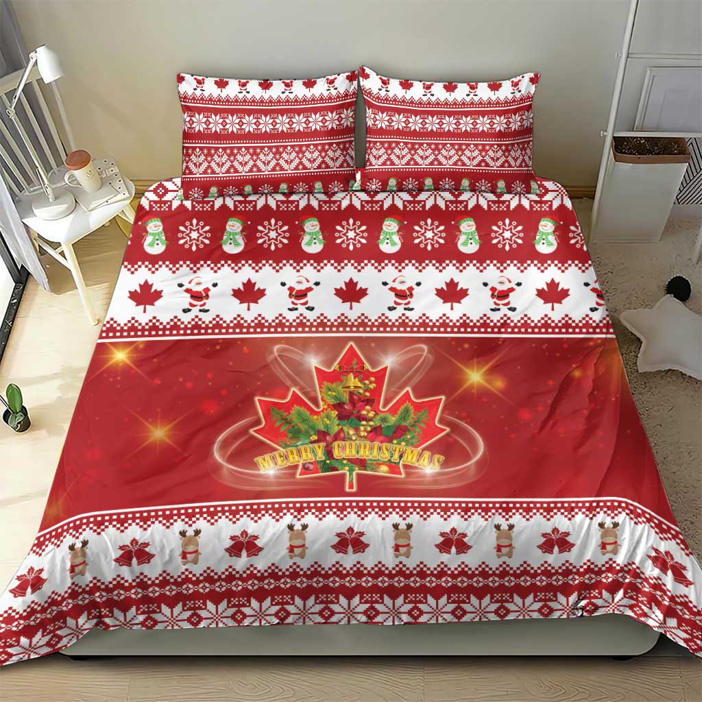 Merry Christmas Canada Bedding Set Festive Maple Leaf Xmas - Wonder Print Shop