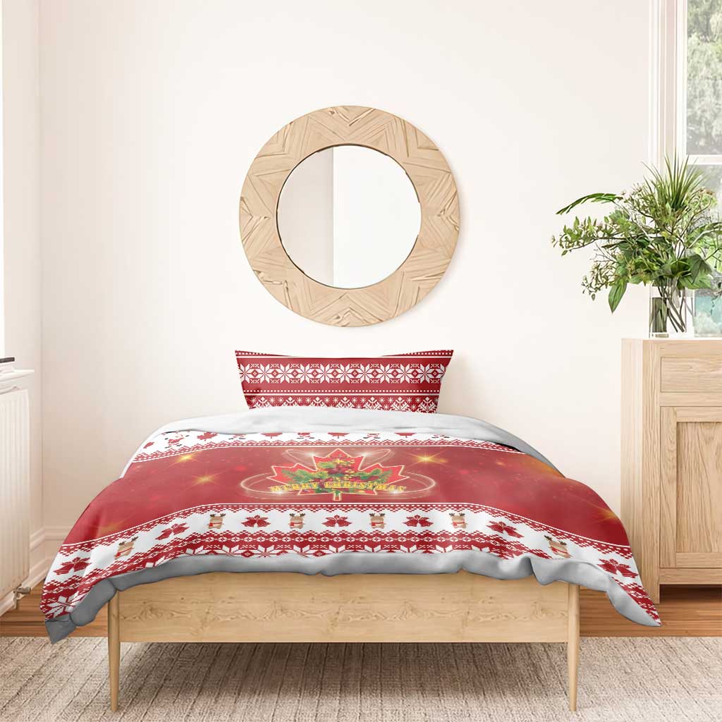 Merry Christmas Canada Bedding Set Festive Maple Leaf Xmas - Wonder Print Shop