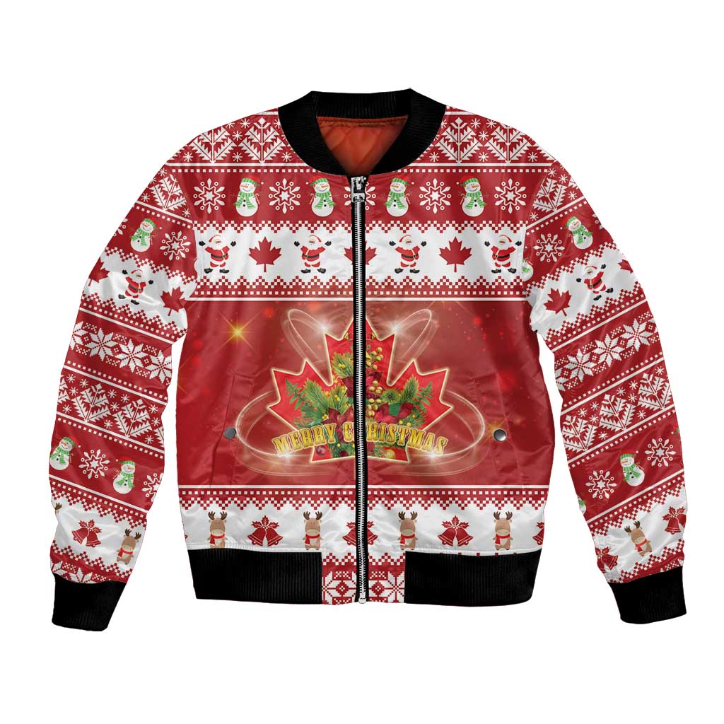 Merry Christmas Canada Bomber Jacket Festive Maple Leaf Xmas - Wonder Print Shop