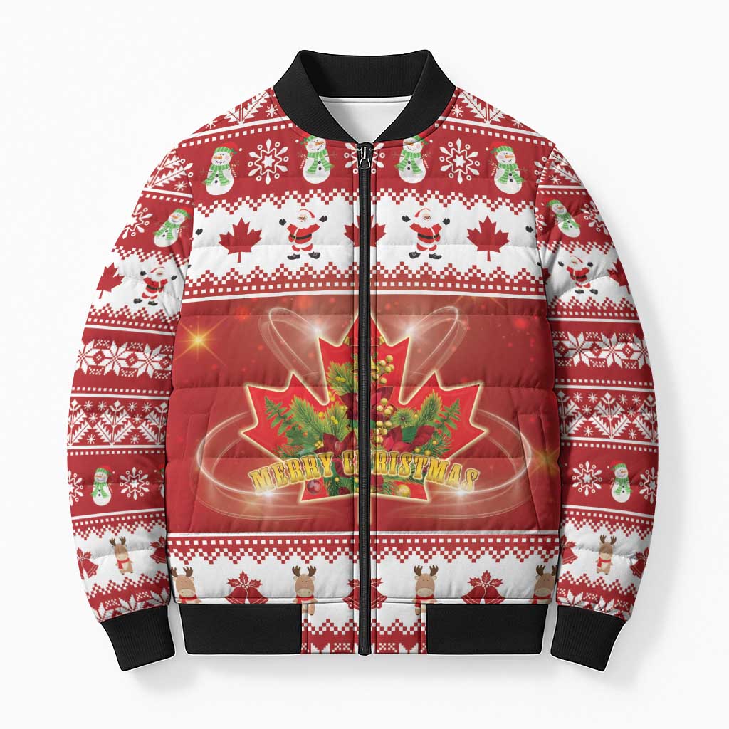 Merry Christmas Canada Bomber Puffer Jacket Festive Maple Leaf Xmas - Wonder Print Shop