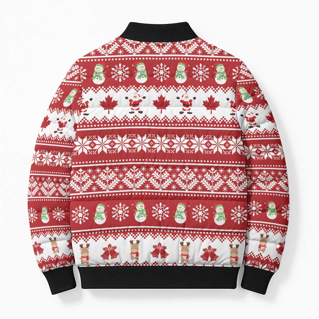 Merry Christmas Canada Bomber Puffer Jacket Festive Maple Leaf Xmas - Wonder Print Shop