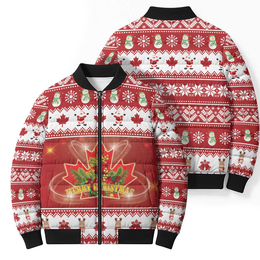 Merry Christmas Canada Bomber Puffer Jacket Festive Maple Leaf Xmas - Wonder Print Shop