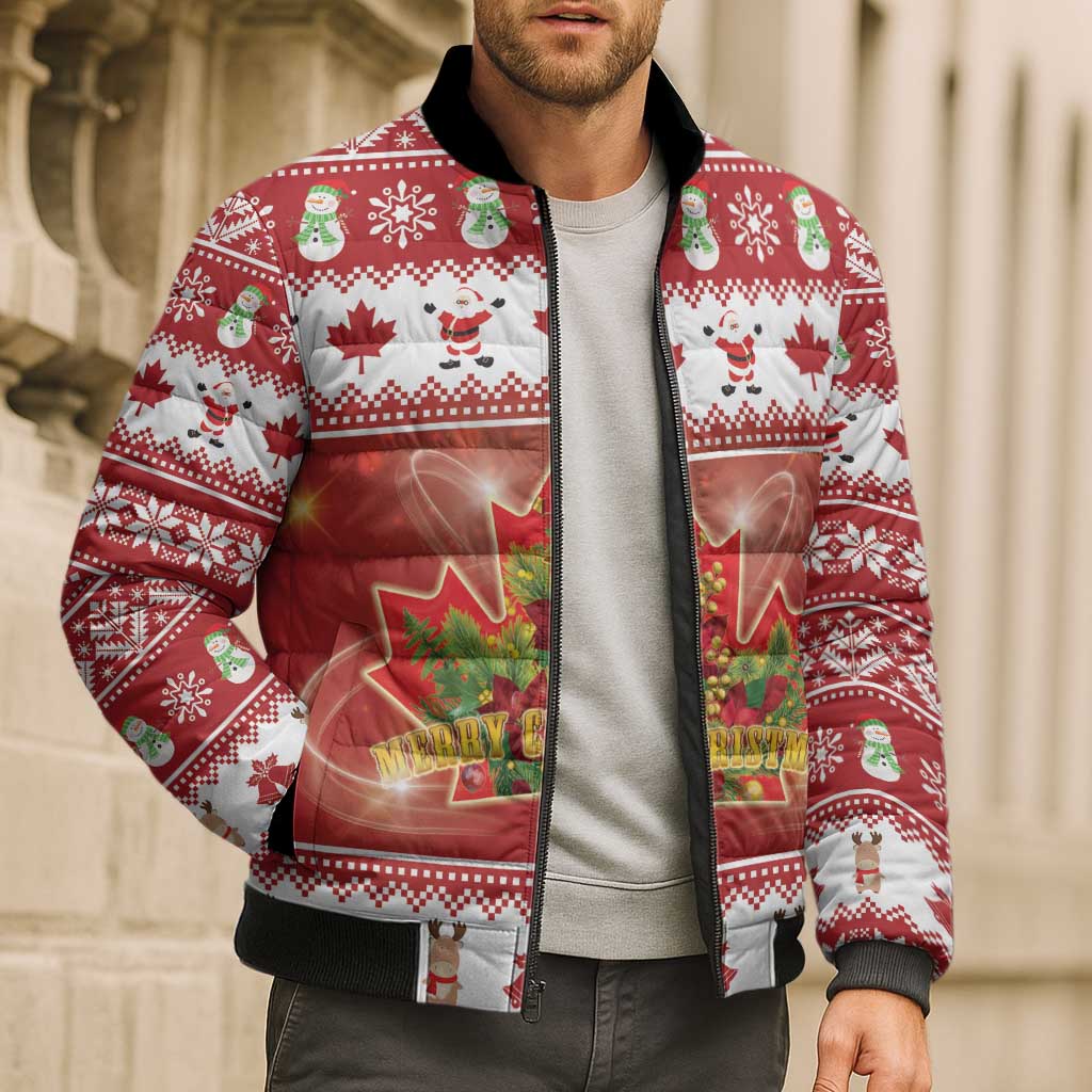 Merry Christmas Canada Bomber Puffer Jacket Festive Maple Leaf Xmas - Wonder Print Shop