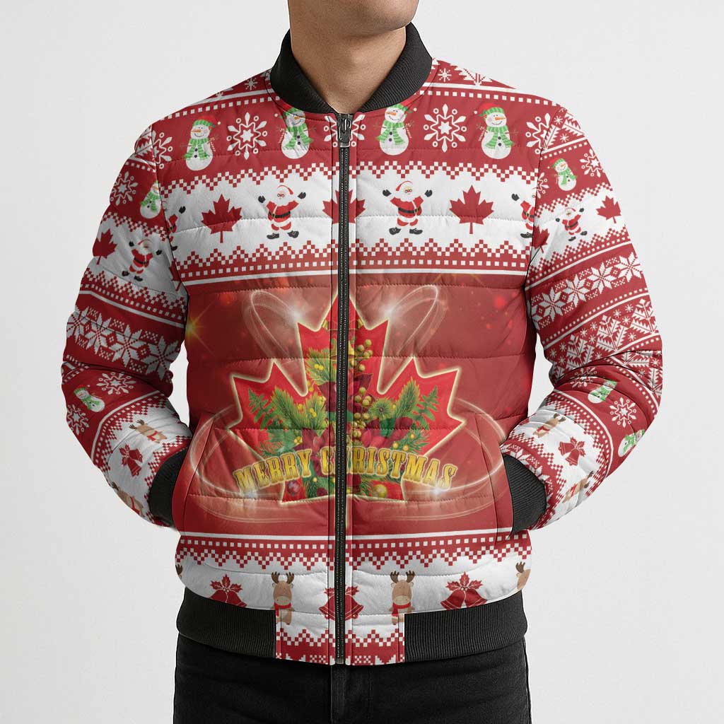 Merry Christmas Canada Bomber Puffer Jacket Festive Maple Leaf Xmas - Wonder Print Shop