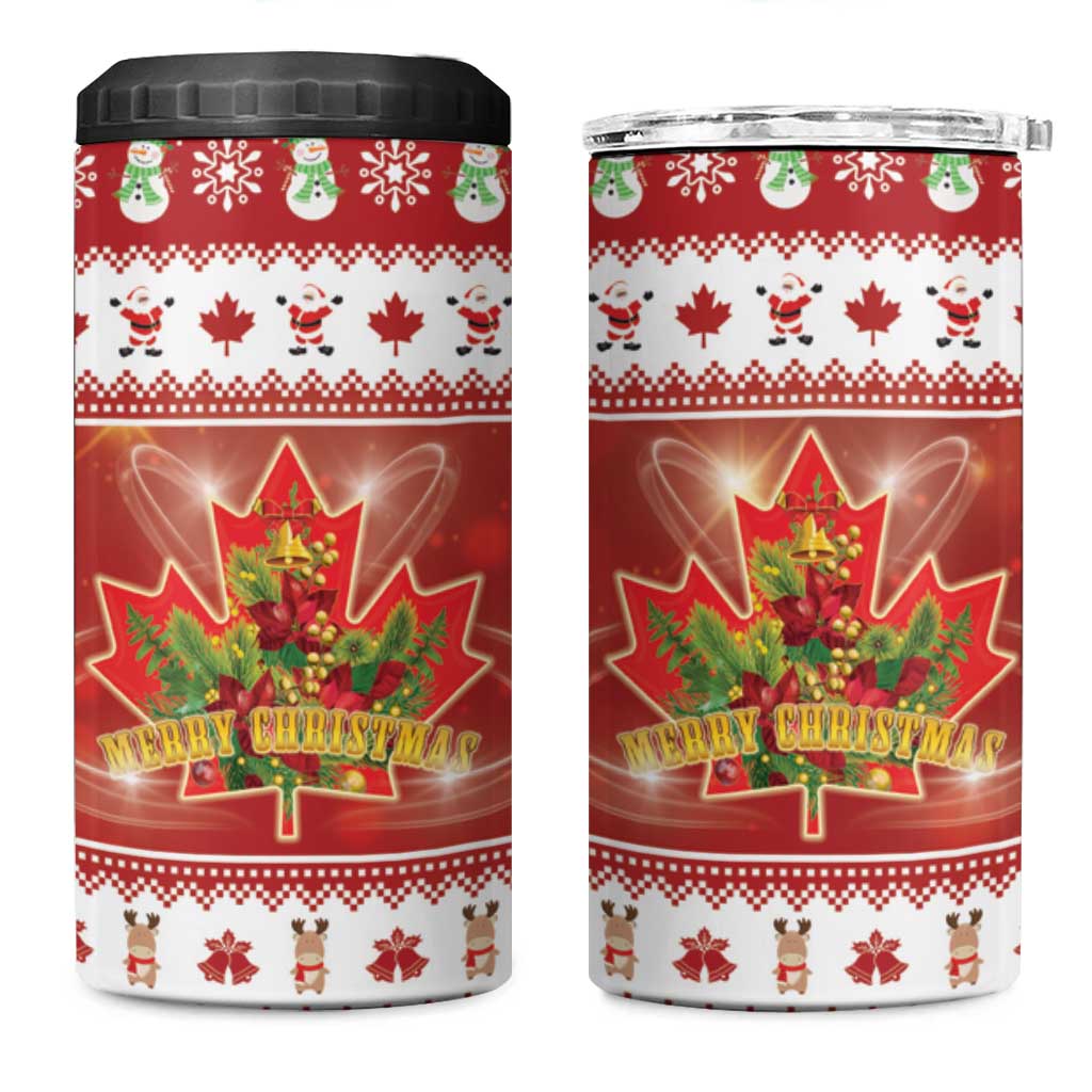 Merry Christmas Canada 4 in 1 Can Cooler Tumbler Festive Maple Leaf Xmas - Wonder Print Shop