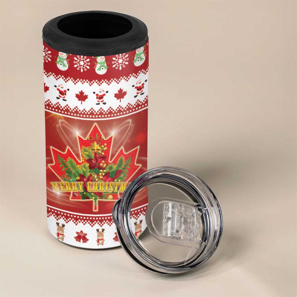 Merry Christmas Canada 4 in 1 Can Cooler Tumbler Festive Maple Leaf Xmas - Wonder Print Shop