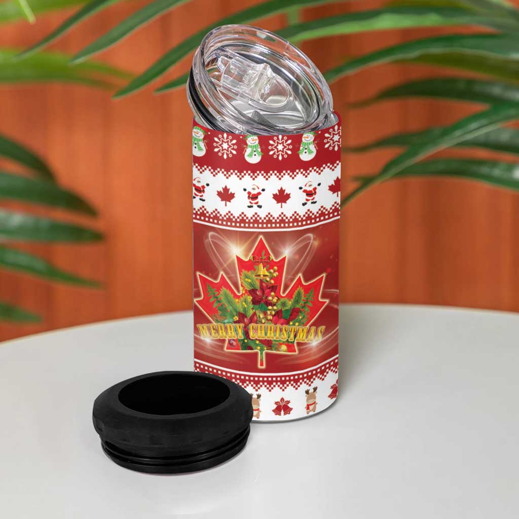 Merry Christmas Canada 4 in 1 Can Cooler Tumbler Festive Maple Leaf Xmas - Wonder Print Shop
