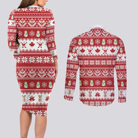 Merry Christmas Canada Couples Matching Long Sleeve Bodycon Dress and Long Sleeve Button Shirt Festive Maple Leaf Xmas - Wonder Print Shop