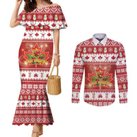 Merry Christmas Canada Couples Matching Mermaid Dress and Long Sleeve Button Shirt Festive Maple Leaf Xmas - Wonder Print Shop