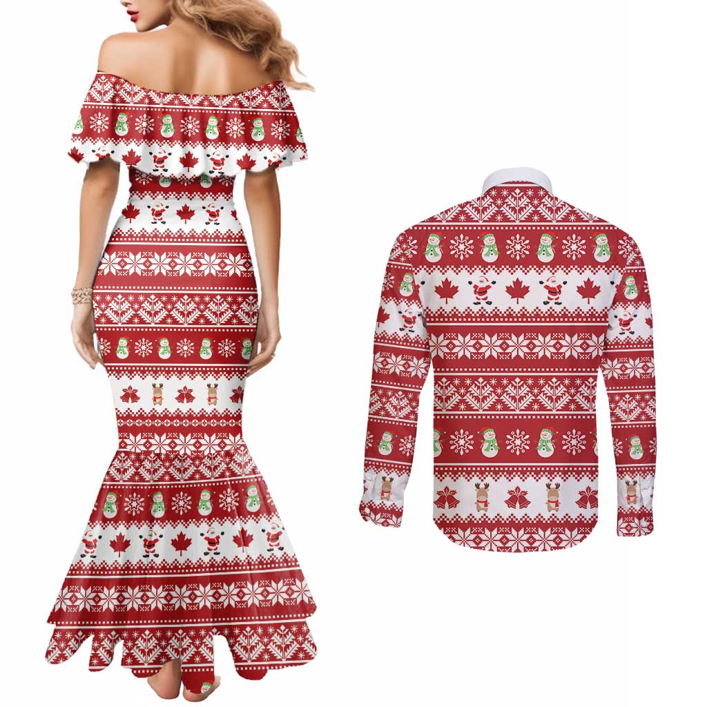 Merry Christmas Canada Couples Matching Mermaid Dress and Long Sleeve Button Shirt Festive Maple Leaf Xmas - Wonder Print Shop