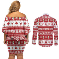 Merry Christmas Canada Couples Matching Off Shoulder Short Dress and Long Sleeve Button Shirt Festive Maple Leaf Xmas - Wonder Print Shop