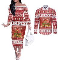 Merry Christmas Canada Couples Matching Off The Shoulder Long Sleeve Dress and Long Sleeve Button Shirt Festive Maple Leaf Xmas - Wonder Print Shop