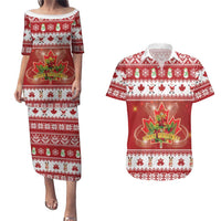 Merry Christmas Canada Couples Matching Puletasi and Hawaiian Shirt Festive Maple Leaf Xmas - Wonder Print Shop
