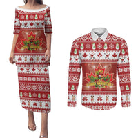 Merry Christmas Canada Couples Matching Puletasi and Long Sleeve Button Shirt Festive Maple Leaf Xmas - Wonder Print Shop