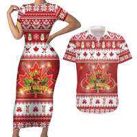 Merry Christmas Canada Couples Matching Short Sleeve Bodycon Dress and Hawaiian Shirt Festive Maple Leaf Xmas - Wonder Print Shop